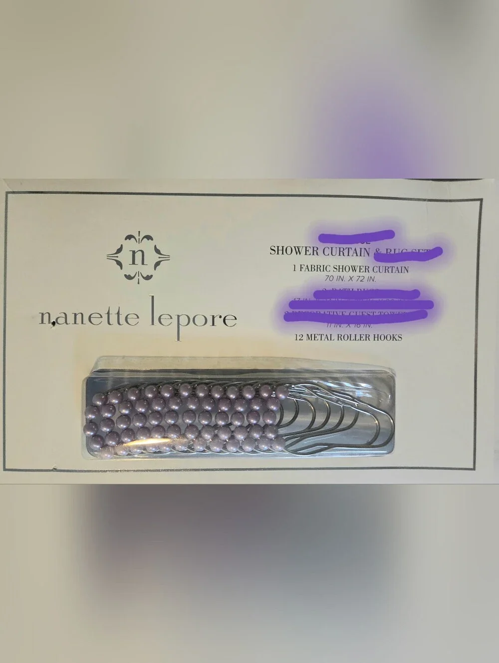 Nanette Lepore Lavender Floral Shower Curtain and Hooks- Purple & White